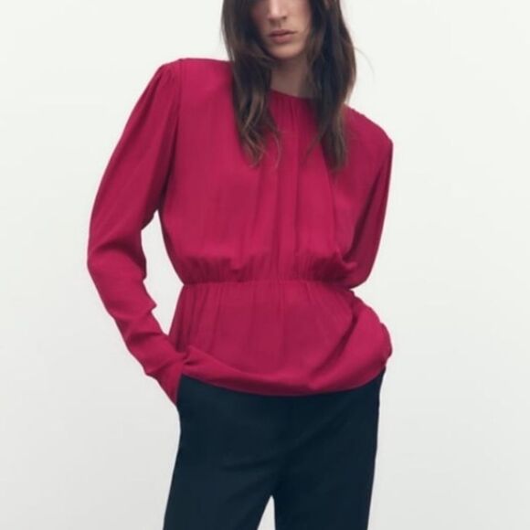 NWT Zara Semi Sheer Open Back Blouse Fuchsia Medium - Picture 4 of 12